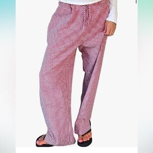 Red & White Gingham Flowy Straight Pant